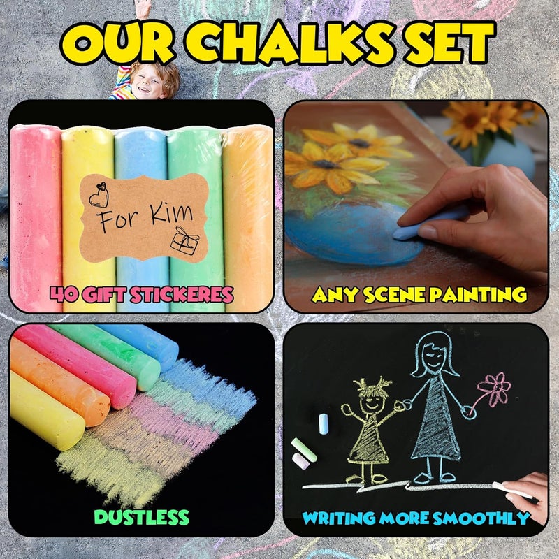 SMALL FISH 160Pcs Sidewalk Chalk Set in 5 Colors 32 Packs: Washable Jumbo Sidewalk Chalk Bulk for Kids Outdoor Art, Non-Toxic Dustless Giant Box Chalkboard Chalk for Toddler Painting on Blackboard, Party - Image 3